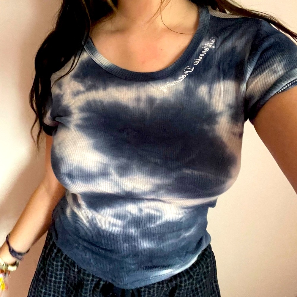 Pacsun LA Hearts fitted ribbed blue and white tye dye top
